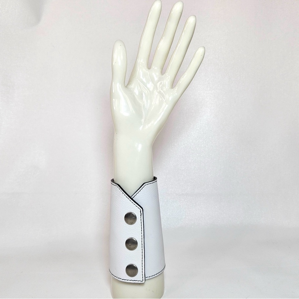 Proenza Schouler Leather Jewelry Cuff Bracelet White Sample Snap Button